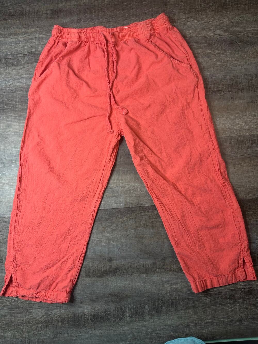 Reston USA 100% Cotton High Rise Capri Coral Drawstring Waist Size Medium